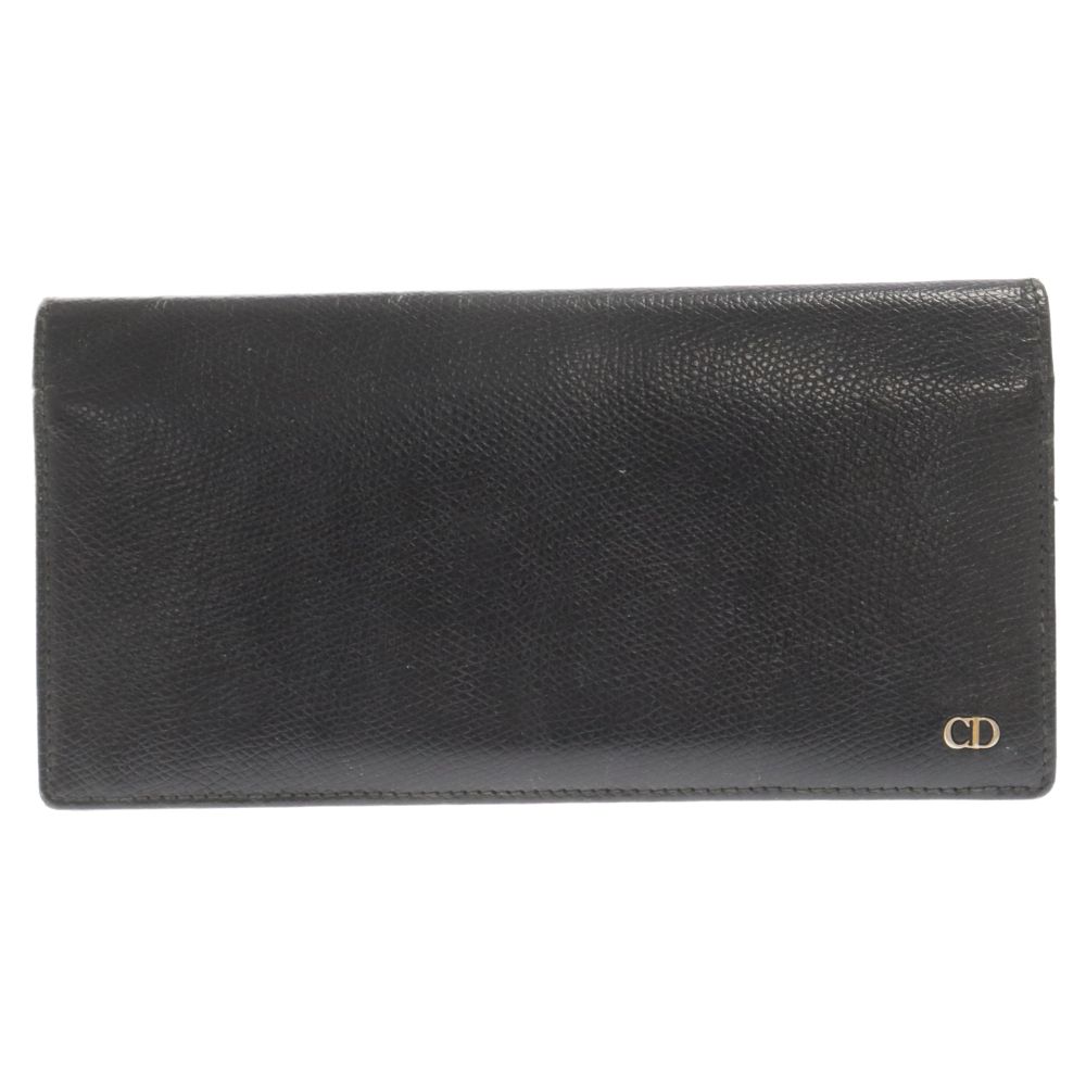 Christian Dior (クリスチャンディオール) ワンポイントロゴ長財布 ロングウォレット レザー ブラック