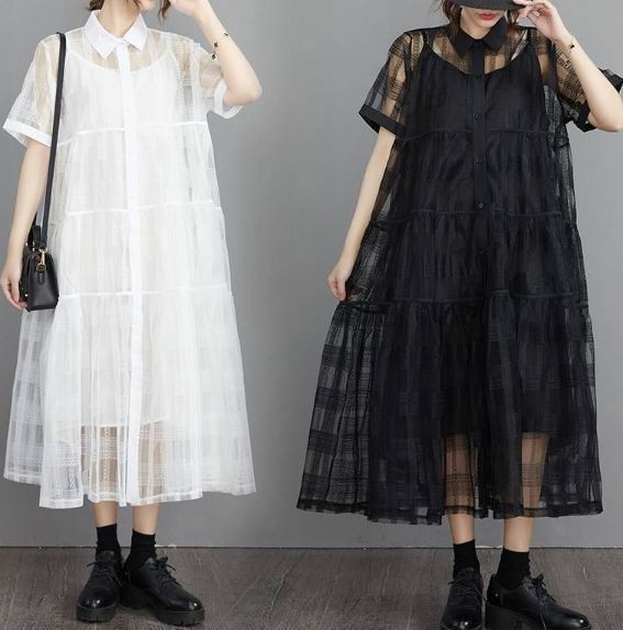 シャツワンピース ワンピ シャツワンピ ロング マキシ ２点セット キャミソール キャミソールワンピ キャミワンピ　着痩せ ミモレ丈 透け感 着痩せ