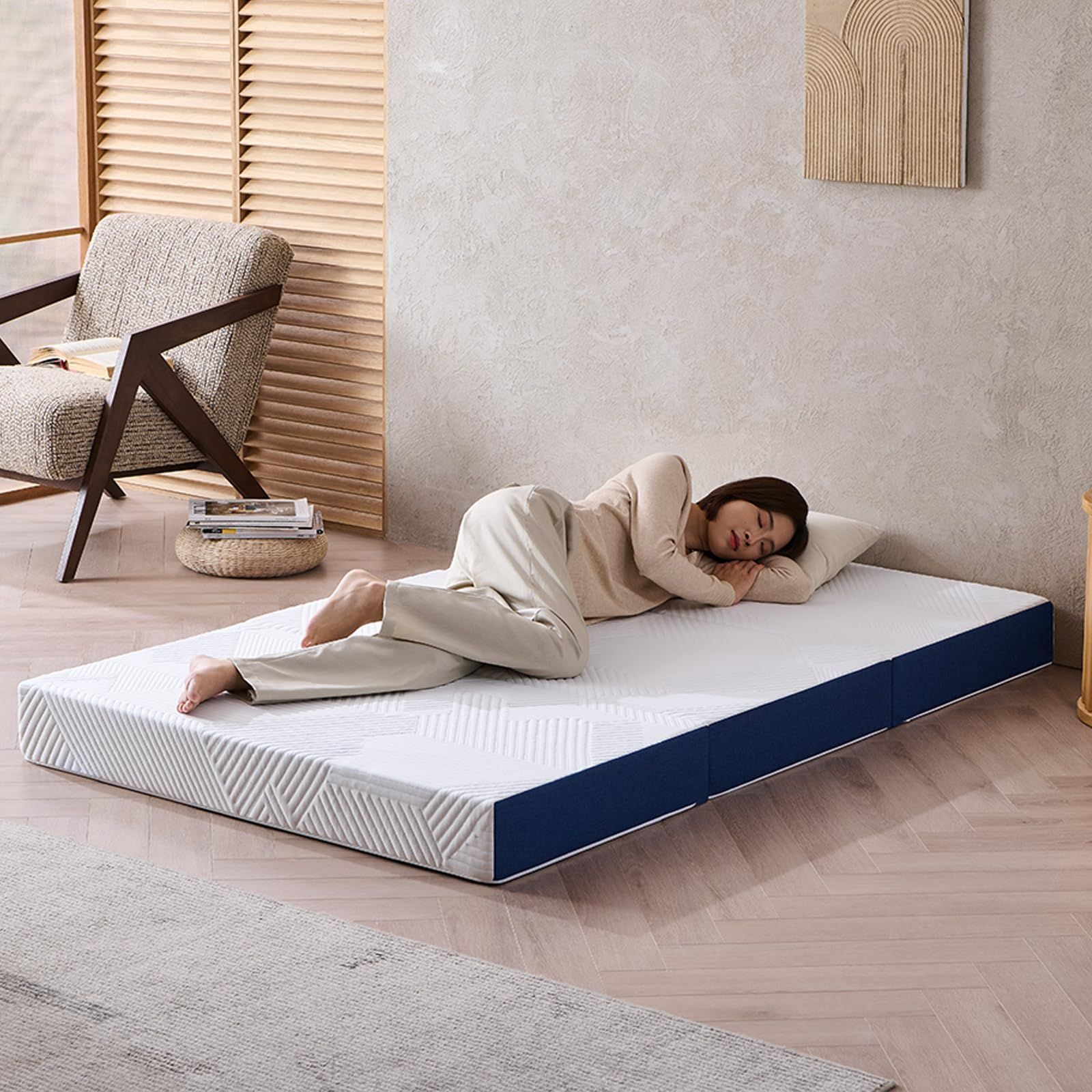 低反発 高反発 フィット感 厚さ10cm 折り畳み ダブル 底面滑り止め付き 三つ折りマットレス 洗えるカバー付き Hillmoonri WWW_SKLAD-KIRPICHA_RU