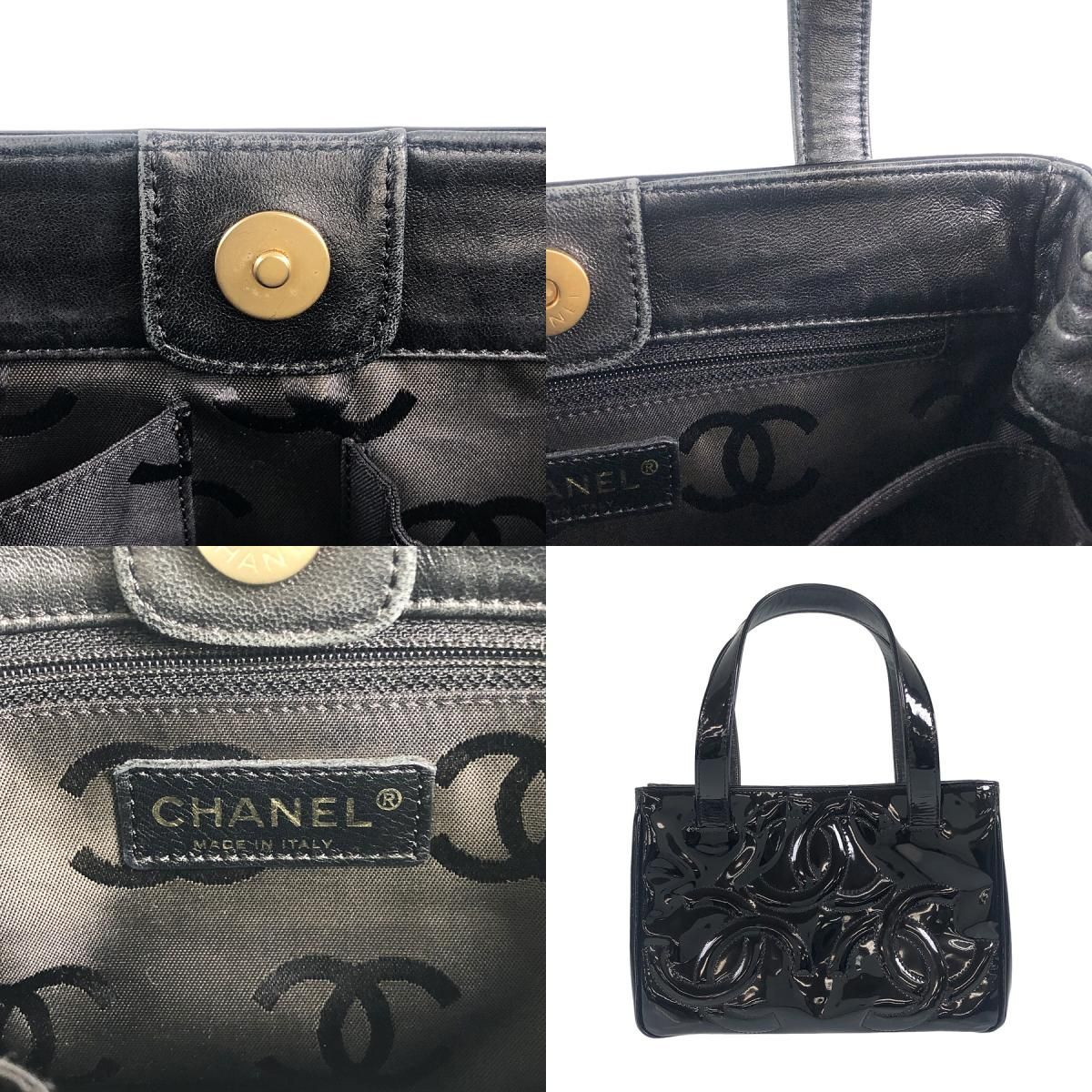 シャネル CHANEL トリプルココ エナメル ミニトートバッグ ブラック