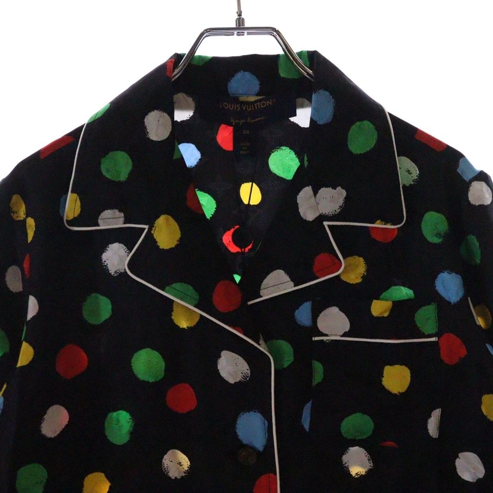ルイヴィトン 23SS ×YK L/S Pajama Shirt RW231J VD4 FOBL29 ×草間彌生 モノグラムドット柄シルク長袖シャツ レディース ブラック/マルチ LOUIS VUITTON (ルイヴィトン) 23SS ×YK L/S Pajama Shirt