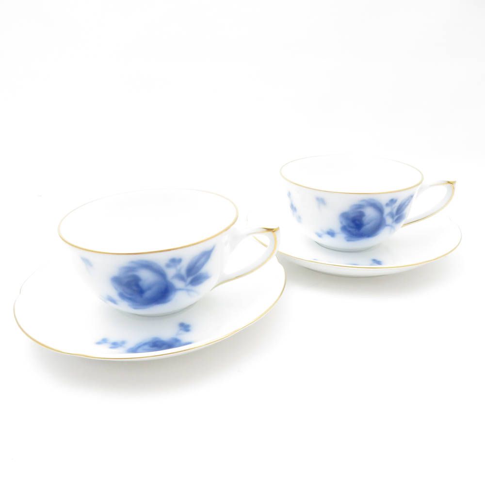 美品 OKURA 大倉陶園 ブルーローズ ティーカップ＆ソーサー 2客