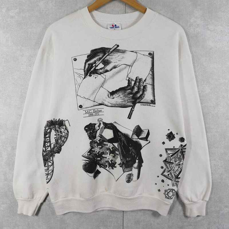 90 s M.C. Escher 騙し絵アート マルチプリントスウェット L