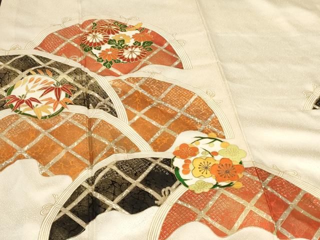 平和屋着物▽訪問着 単衣 駒刺繍 雪輪枝花文 金彩 正絹