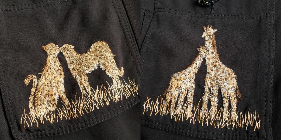 伊太利屋 GK ☆ ビジューボタン アニマル刺繍 ノーカラー ジャケット 