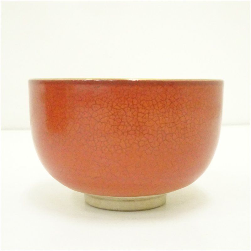 京焼 森里陶楽造 赤釉金彩富士図茶碗（箱付） 茶道 抹茶
