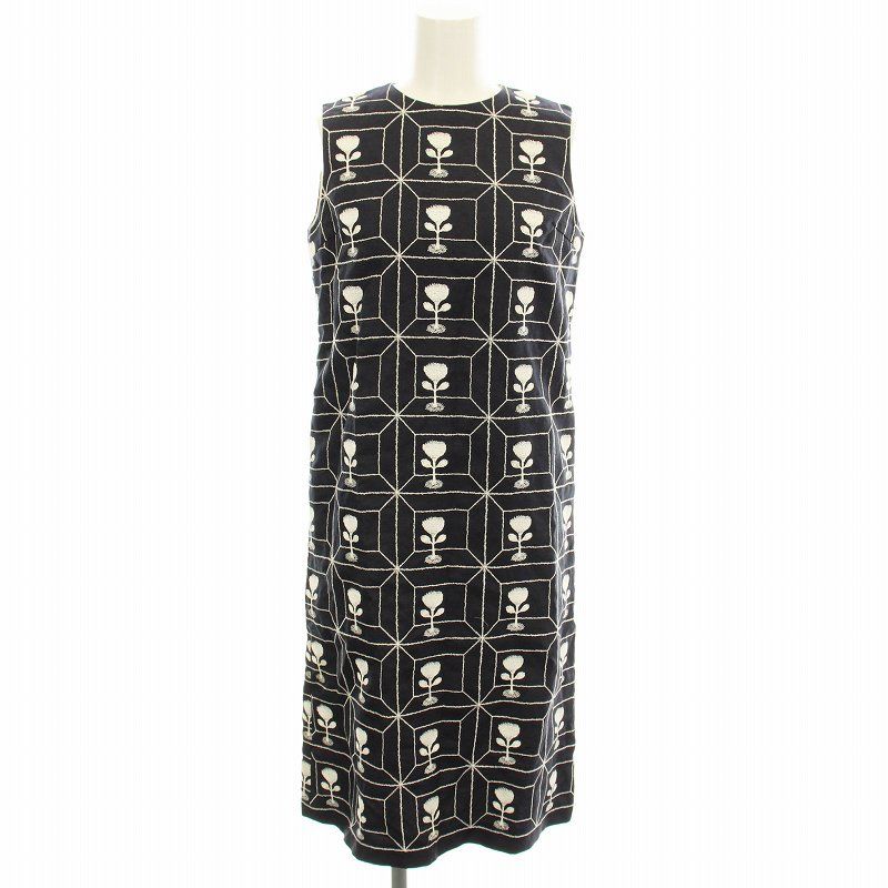 花柄刺繍 ノースリーブ ひざ丈ワンピース　ミナペルホネン ミナペルホネン mina perhonen FLOWER BOX リネン ノースリーブ