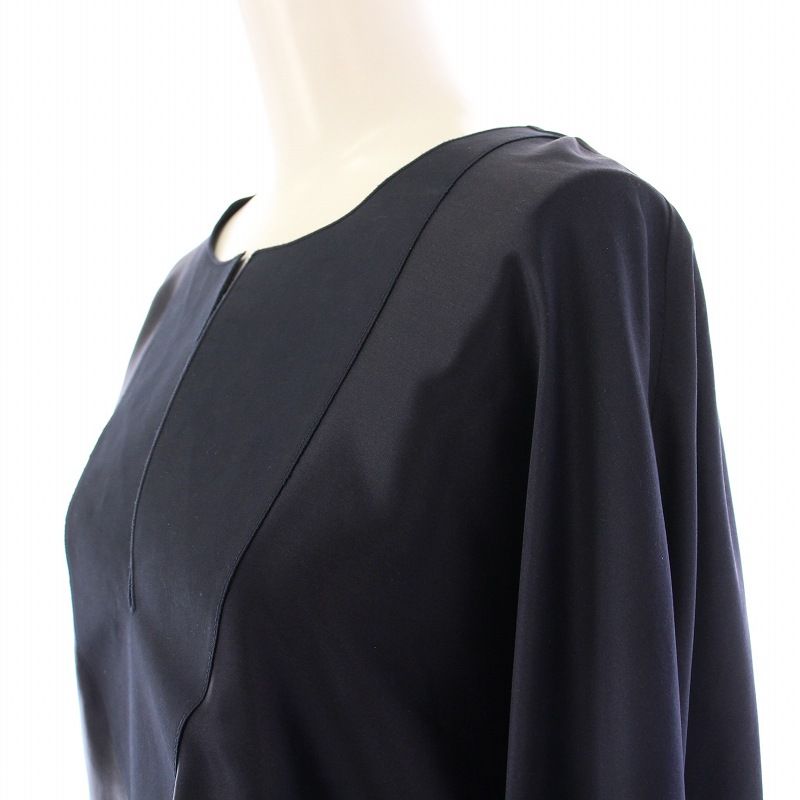 未使用品 エンポリオアルマーニ EMPORIO ARMANI シャツ ブラウス プルオーバー 長袖 スキッパー 無地 シルク サテン 40 紺 エンポリオアルマーニ EMPORIO ARMANI シャツ ブラウス プル