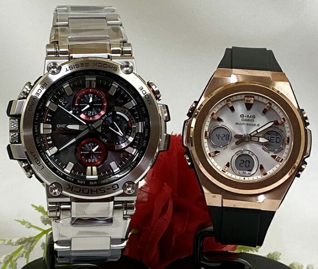 恋人たちのGショックペアウォッチ G-SHOCK BABY-G ソーラー電波 タフソーラー カシオ 2本セット gショック ベビーg アナデジ MTG-B1000D-1AJF MSG-W600G-1AJF  ラッピング無料 手書きのメッセージカード