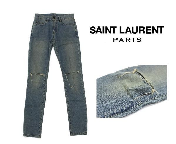 サンローランパリ スキニーデニム 膝ダメージ （SAINT LAURENT サン 
