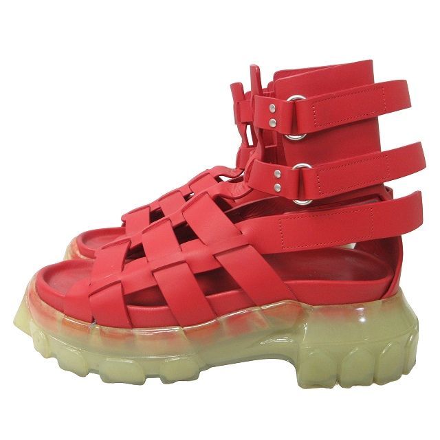 リックオウエンス Rick Owens 極美品 Hiking Tractor Sandals ハイキング トラクター レザーサンダル クリアソール 赤 レッド 41 約26.0相当