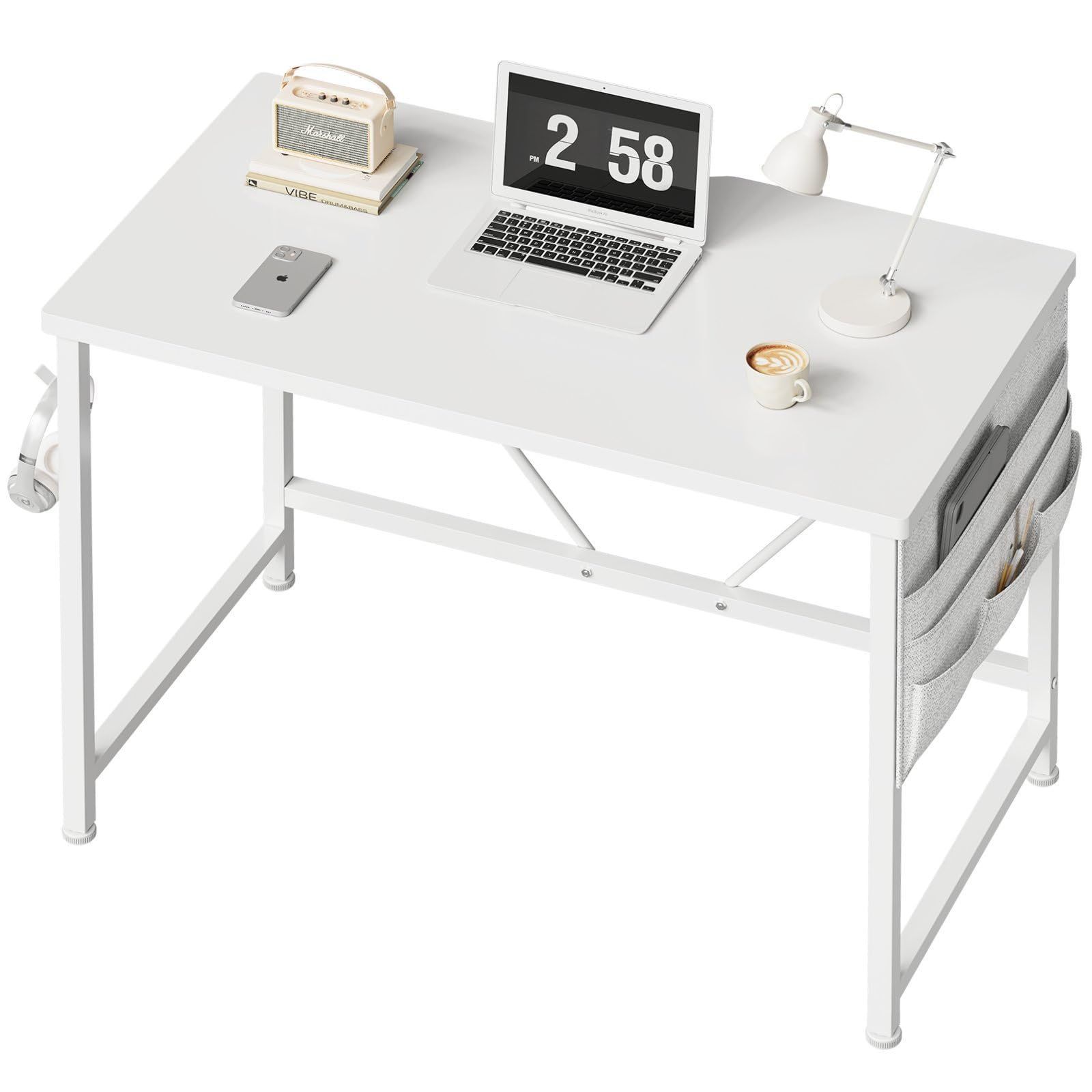YeTom デスク 机 pcデスク 勉強机 desk 子 幅80cm パソコンデスク 収納袋付き学習机 小さい  コンパクトデスク ミニデスク つくえ 作業机 在宅 組立簡単 テレ 白い