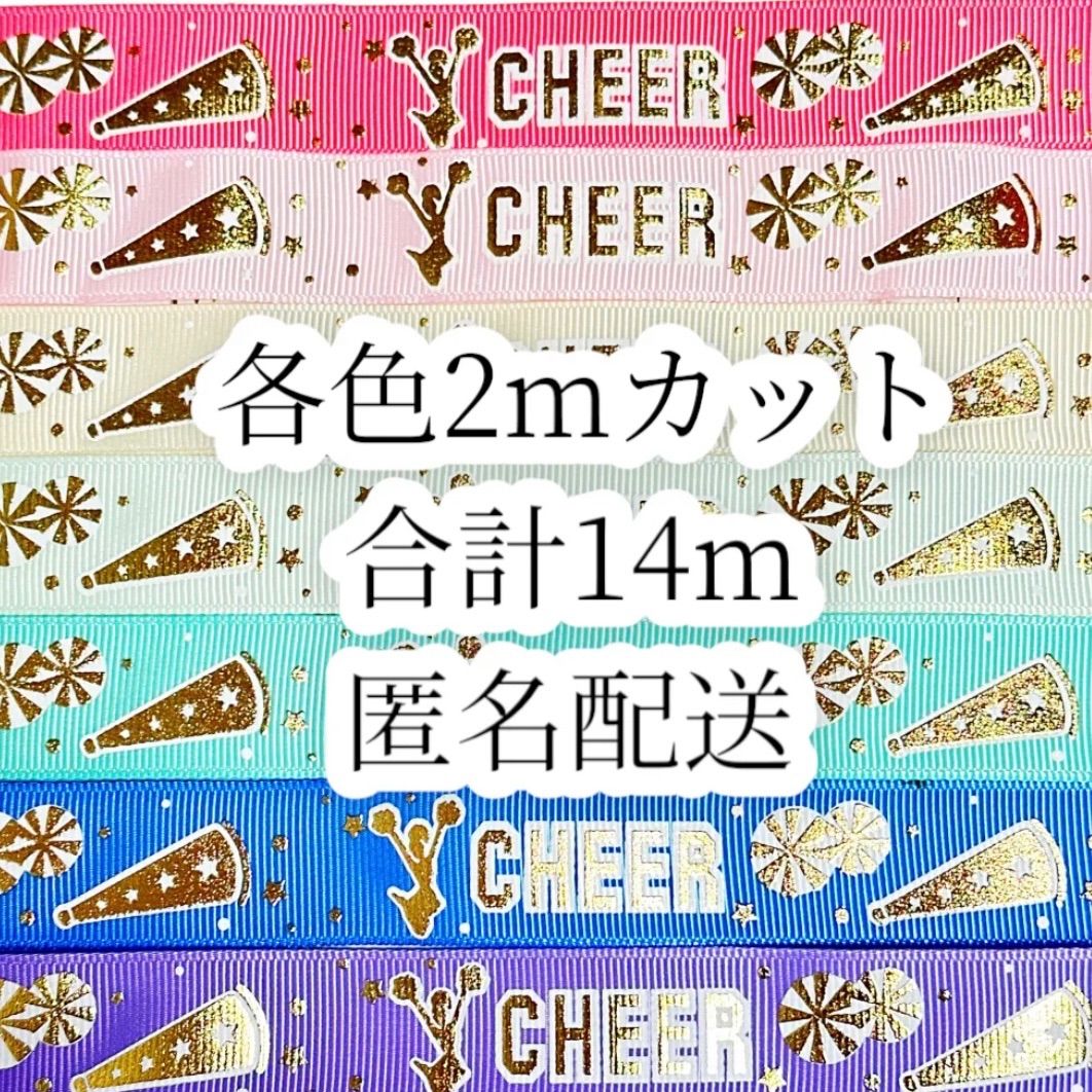 22mm幅 各色2m 合計14m チア グログランリボン cheer グリッター