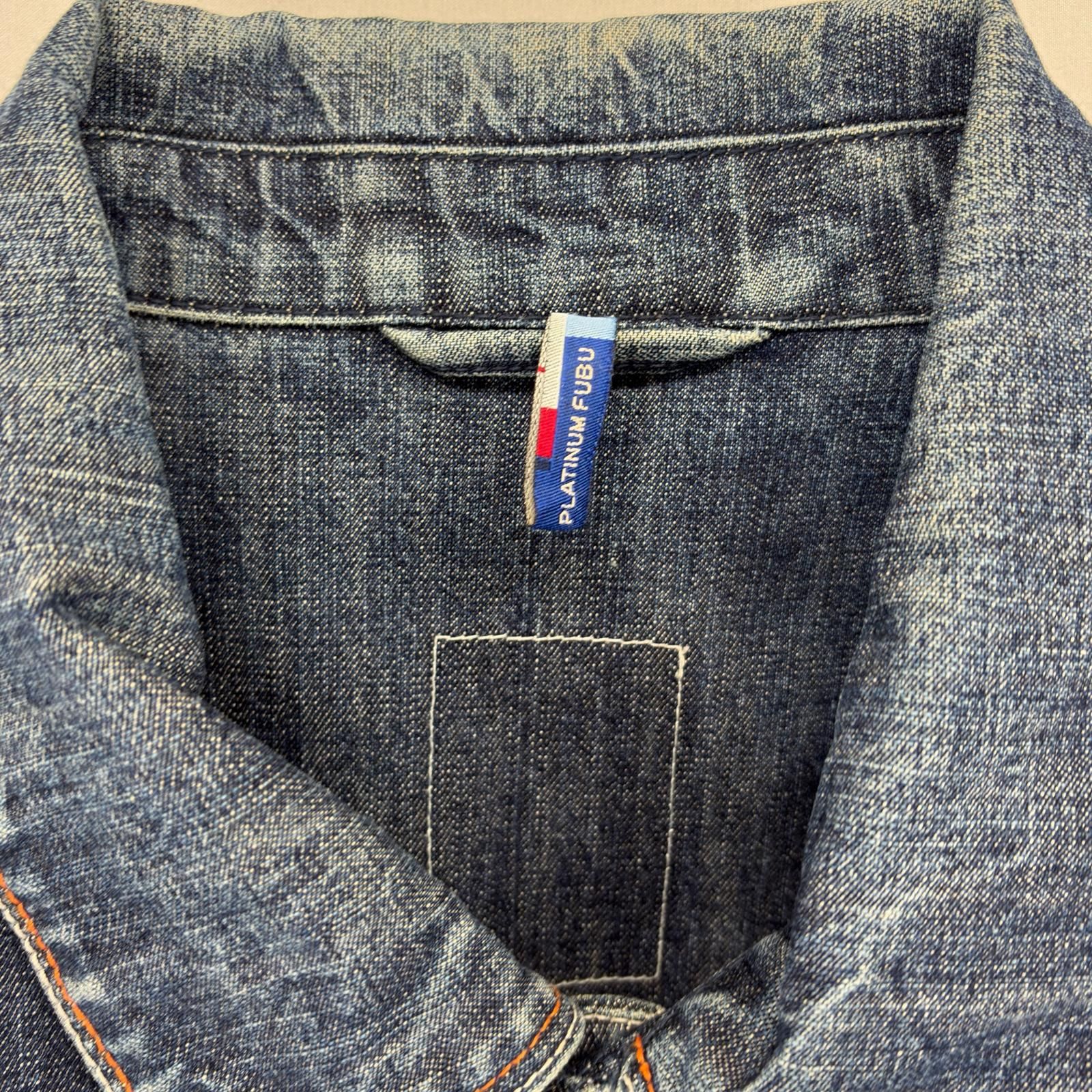 古着 90s/90年代 プラチナムフブ PLATINUM FUBU デニムジャケット バックプリント キャラクター ヒップホップ  ブルー メンズ 古着 90's/90年代 プラチナムフブ PLATINUM FUBU デニムジャケット