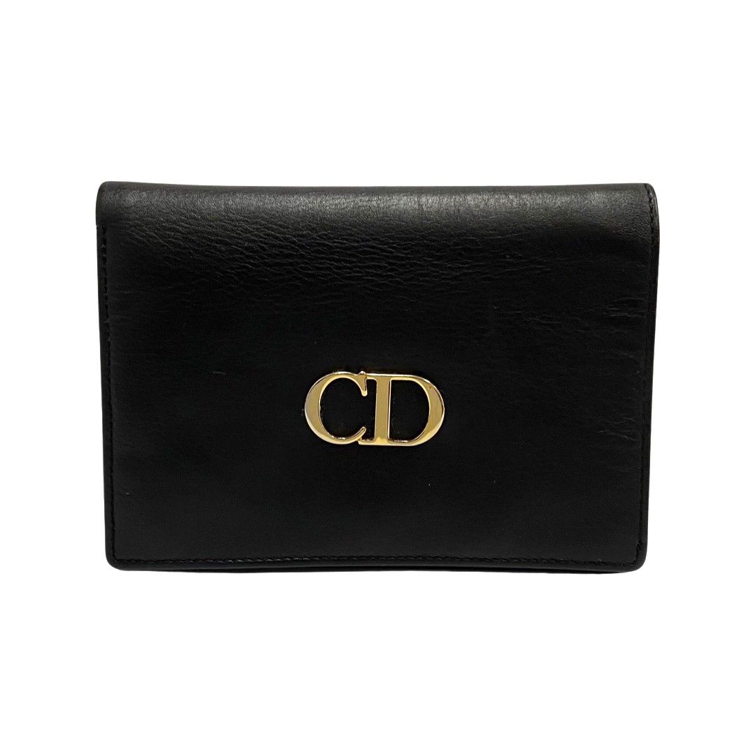 極美品】Dior クリスチャン ディオール 折り財布 CD金具 レザー 黒-
