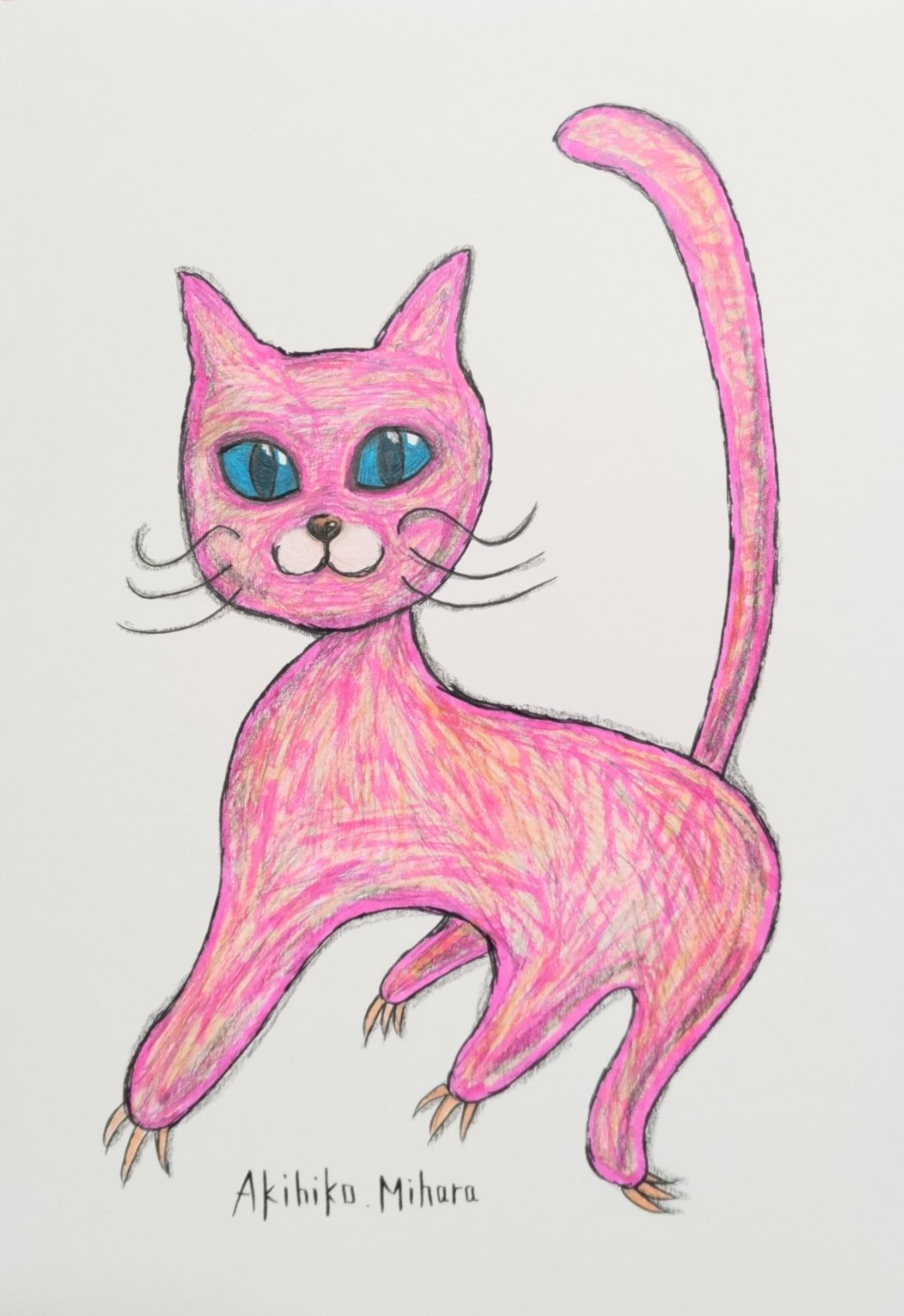 カラフル猫絵画イラストドローイング