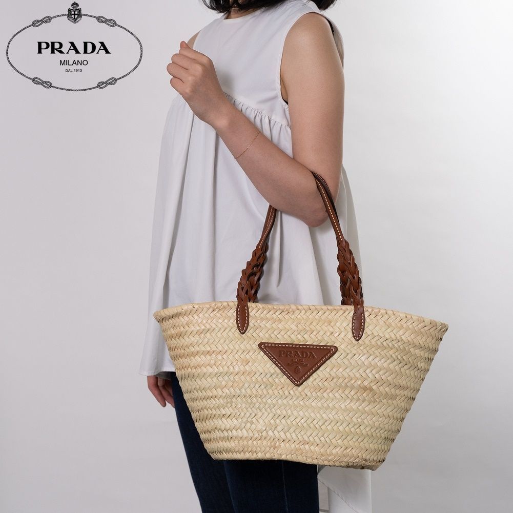 PRADA WOVEN PALM LEATHER TOTE BAG かごバッグ メルカリ