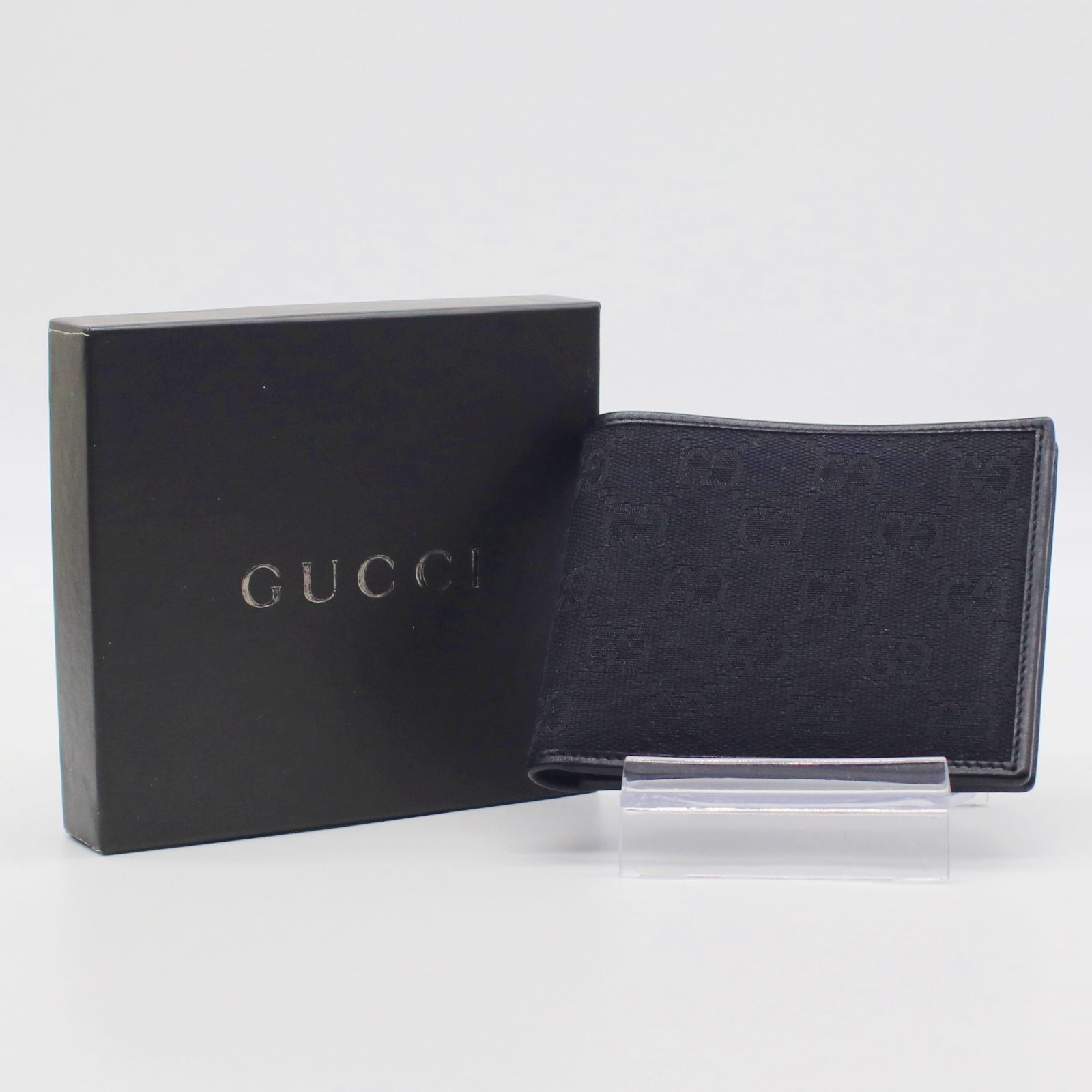 未使用 GUCCI グッチ GG柄 二つ折り ウォレット 財布 ブラック 