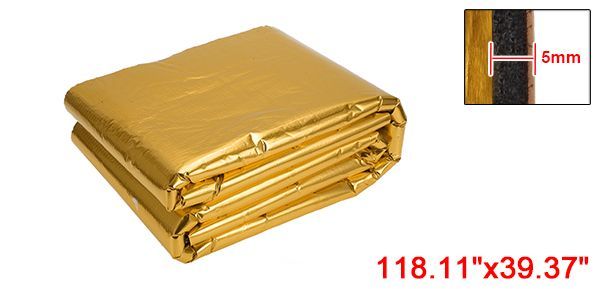 X AUTOHAUX 197mm 5mm 0.91sqft カーサウンドデッドニングマット アルミ箔ヒートシールド素材 自己粘着 フード ボート エンジンカバー用 118.11”x39.37” ゴールドトーン