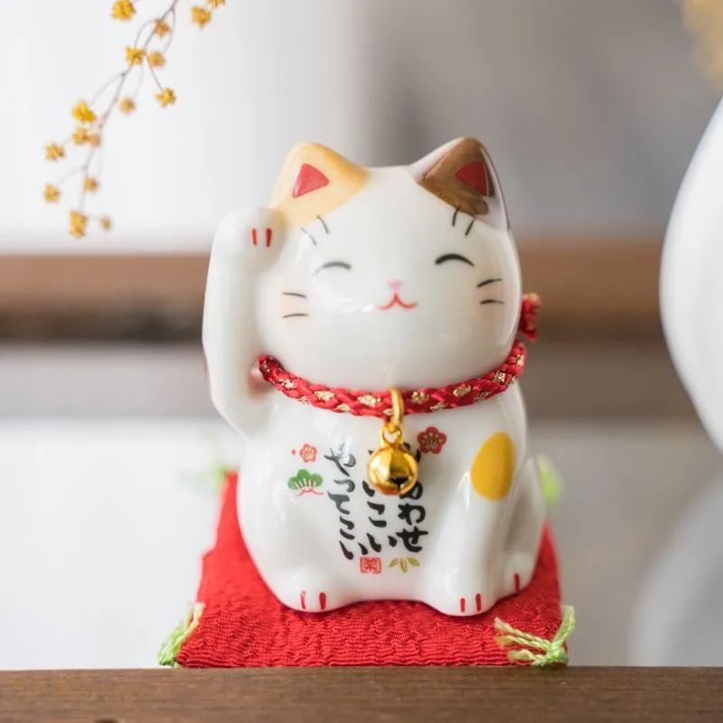 薬師窯 彩絵福招き猫(茶ぶち)可愛い 雑貨 おしゃれ 飾り 玄関飾り 開運