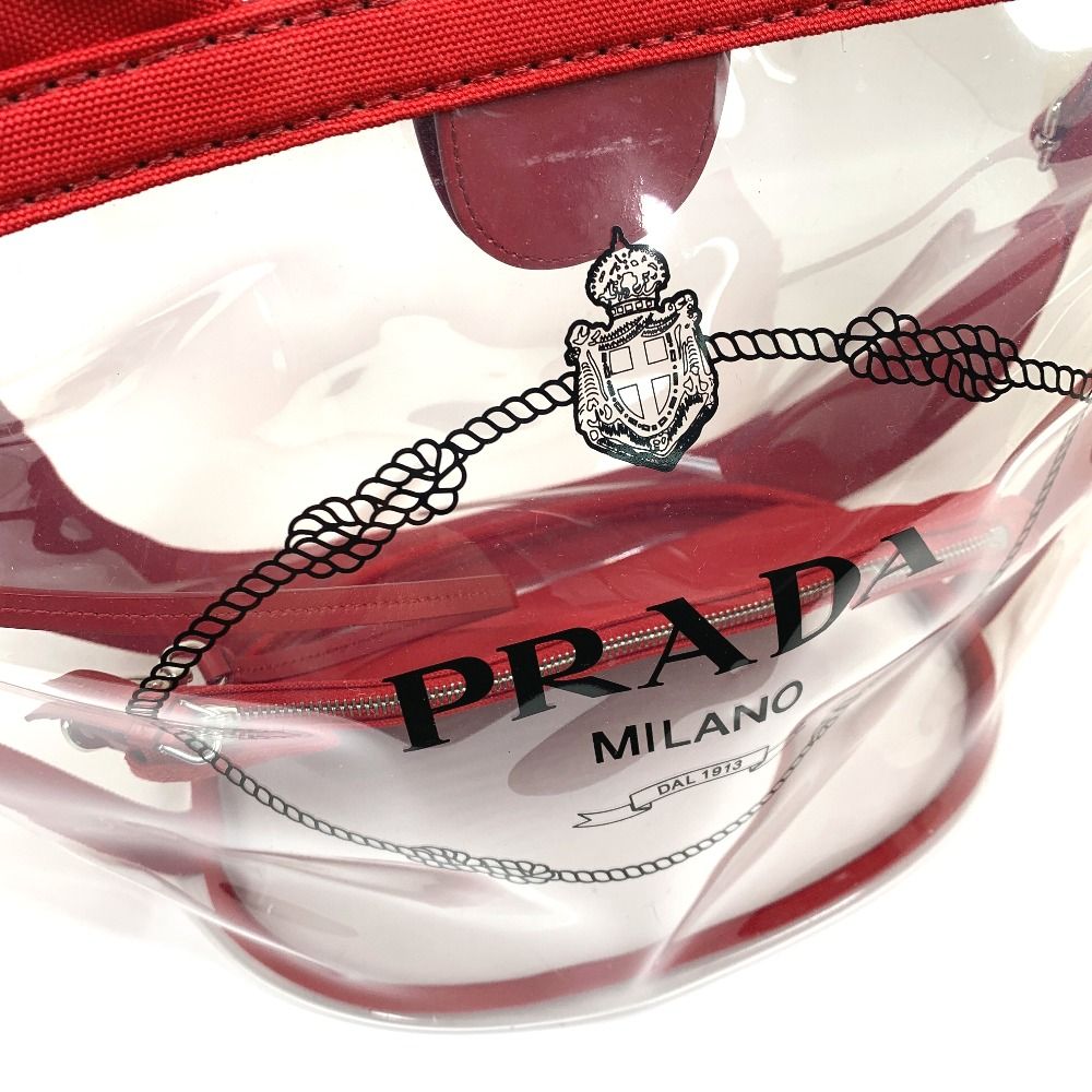 PRADA 1BG166 ショッピングバッグ 透明 赤