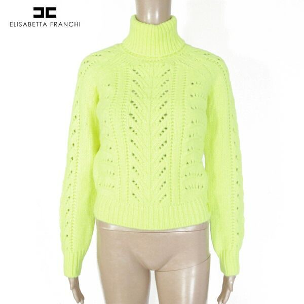 80%OFF エリザベッタフランキ ELISABETTA FRANCHI ニット 40 EKN739 Mサイズ イエロー レディース 長袖ニット セーター タートルネック ネオンカラー イタリア製