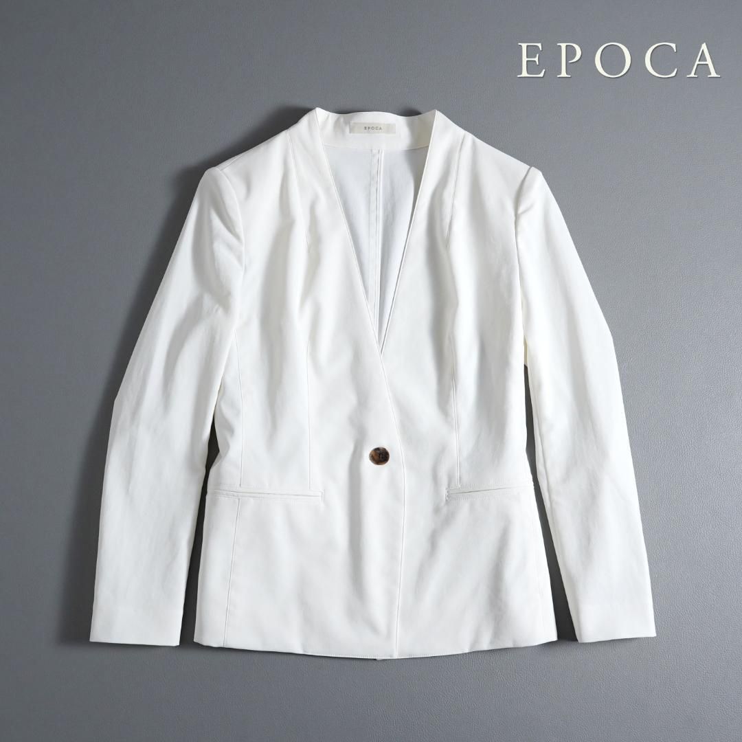 332t* エポカ EPOCA リネン混 Vネック ノーカラージャケット