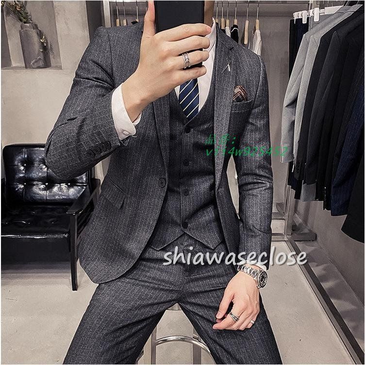 スーツメズおしゃれビジネススーツストライプカジュアルスーツ3ピーススーツフォーマルスーツスーツセットアップ洗える細身紳士服通勤結婚式