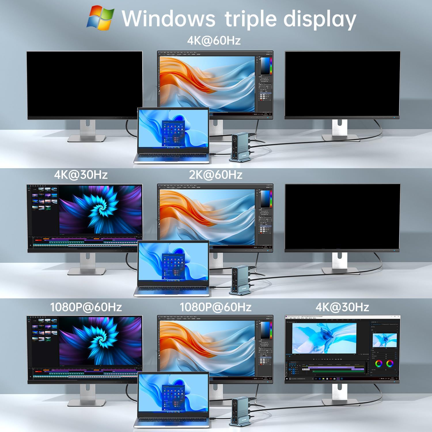 ACASIS USB C ドッキングステーション 15-in-1 最大3画面 100W PD 充電 2 * 4K HDMI 1* DP 4K 60Hz 2USB 3.1 3USB 3.0 LAN SD|TF オーディオ Mac|Windows 用の汎用ラ