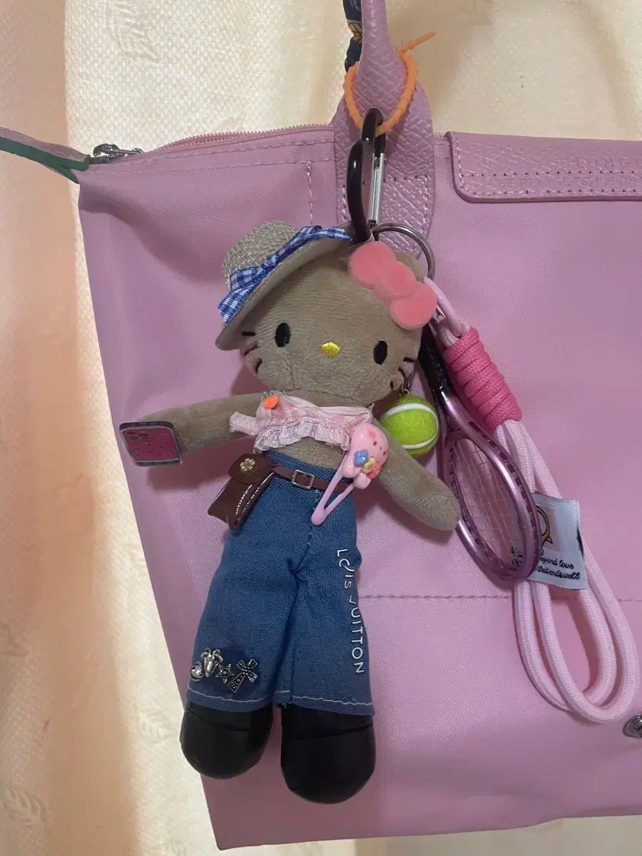 ハンドメイド ロングダリキティ キーリングセット ー テニス 日焼けキティ