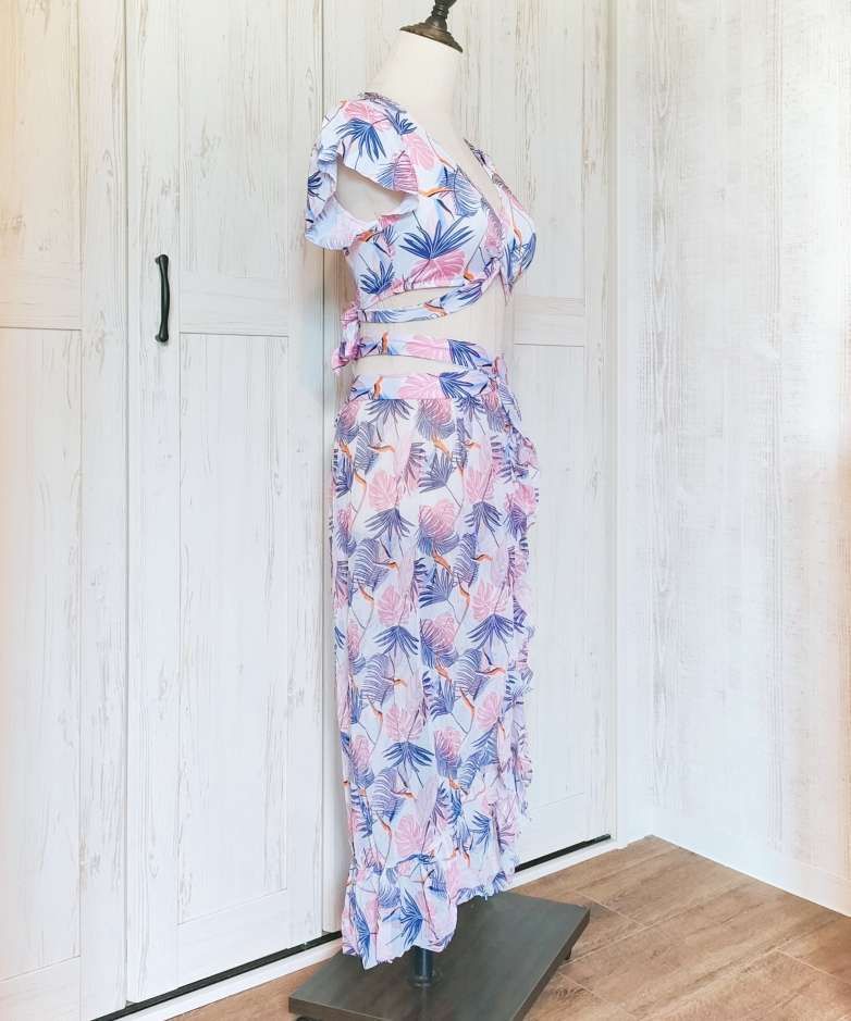 ベリーダンス セットアップ 花柄 ☆新品☆ベリーダンス衣装花柄セットアップ レッスン着ウェア