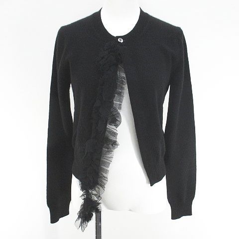 コムデギャルソン COMME des GARCONS GN-N011 AD2004 長袖 カーディガン ニット フリル カシミヤ 黒系 ブラック 無地
