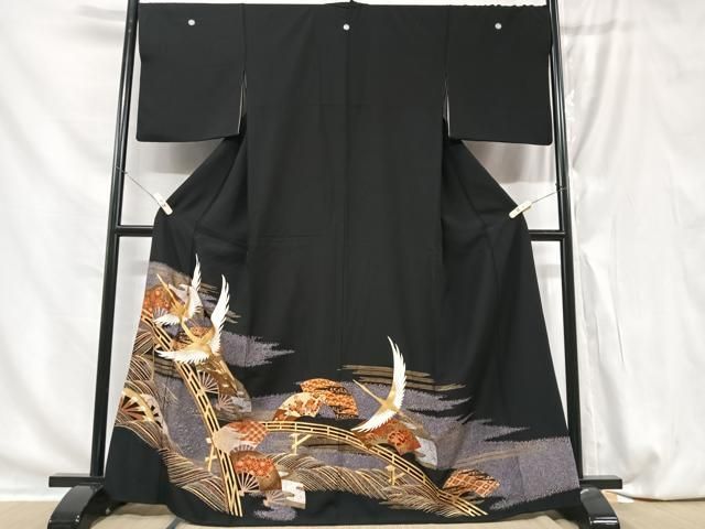 美品 豪華 古典模様 鶴 菊 松 竹 金彩 金駒刺繍 袷 正絹 振袖 着物 平和屋着物□訪問着 駒刺繍 桐 金彩 正絹 逸品 AAAT2826ph