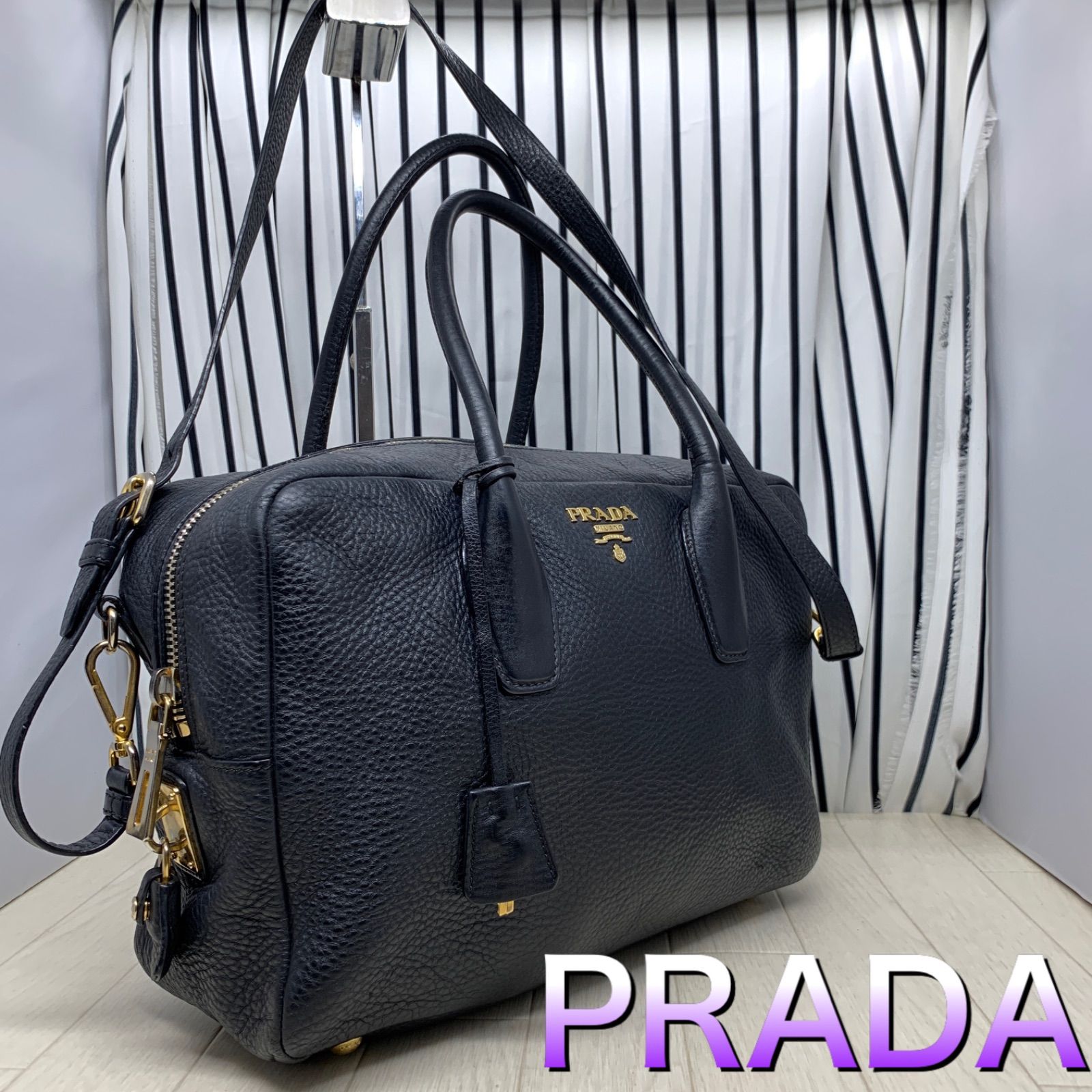 美品】PRADA×プラダ A4収納可能オールレザーショルダーバッグ-