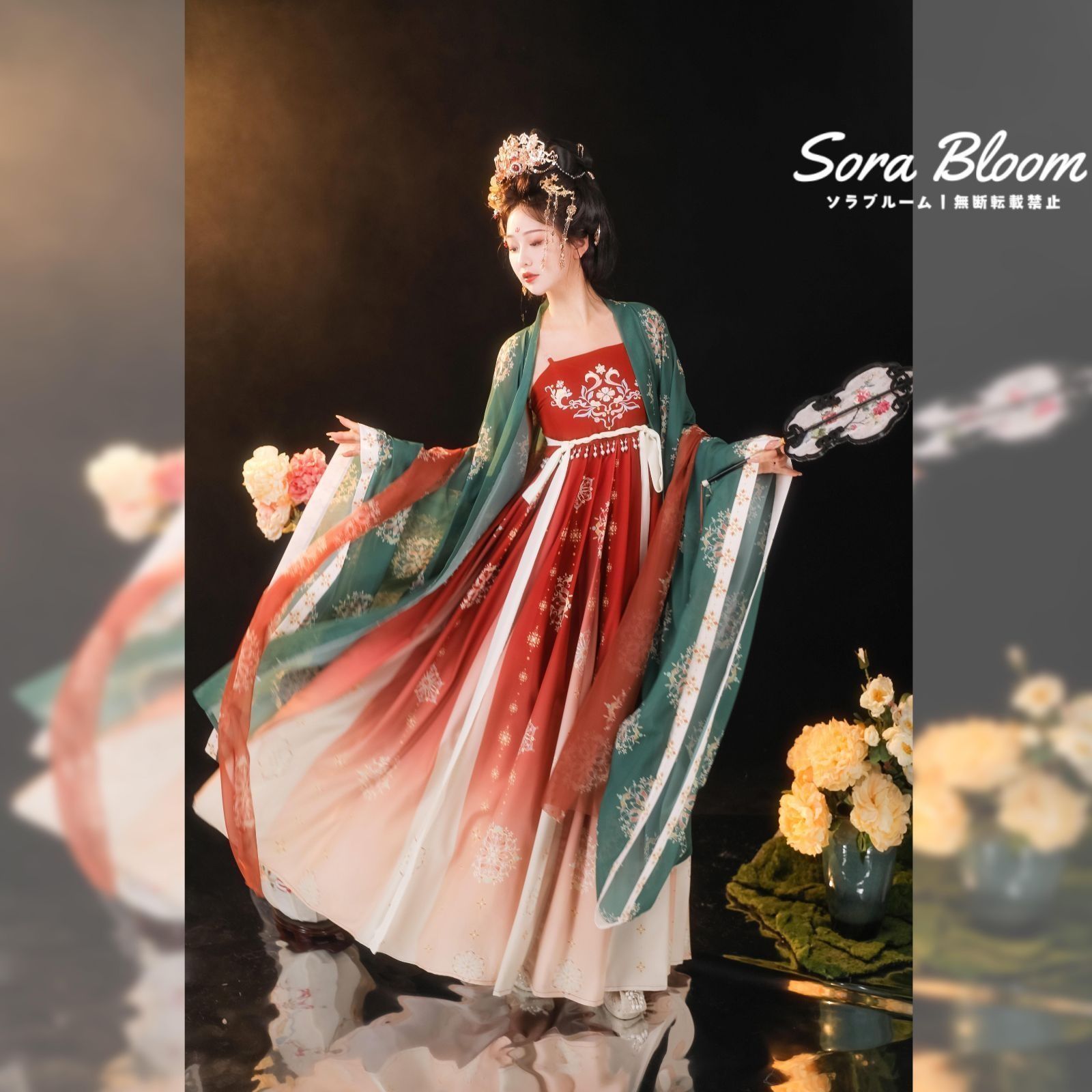 春夏 漢服 春の花 胸上襦裙 新年モデルセット 伝統衣装 撮影 イベント