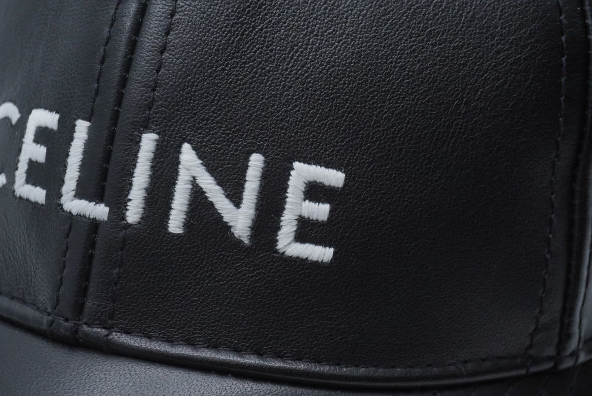 極美品 CELINE セリーヌ ロゴ キャップ ラムレザー ブラック ゴールド 