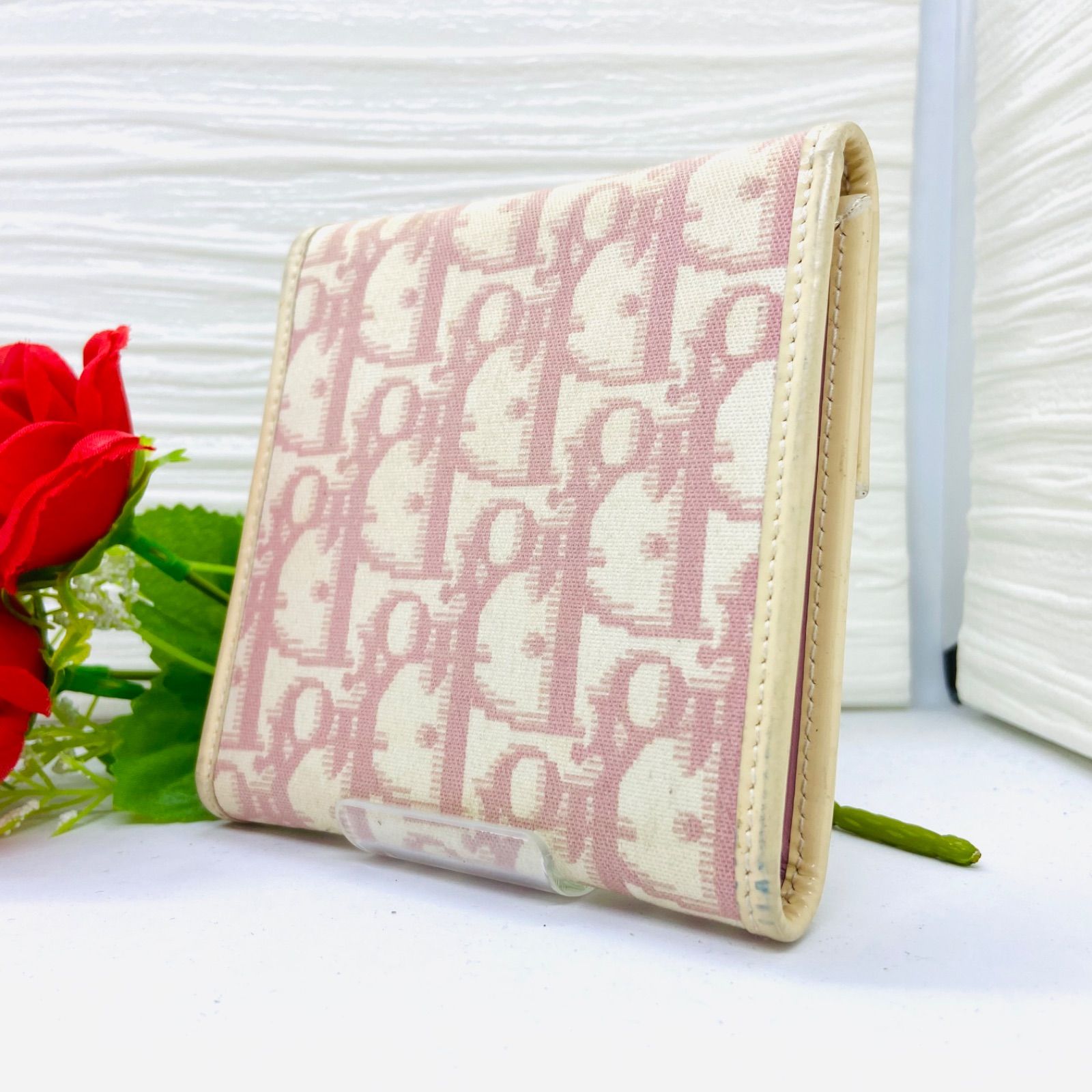 DIOR ディオール トロッター柄 折り財布 コンパクト ピンク ホワイト  