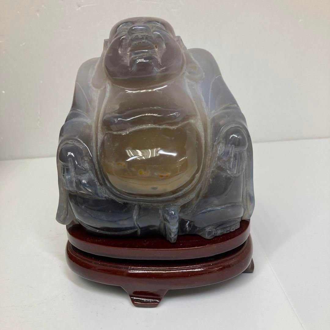 メノウ 布袋 置物 2424g 東さ6-1205