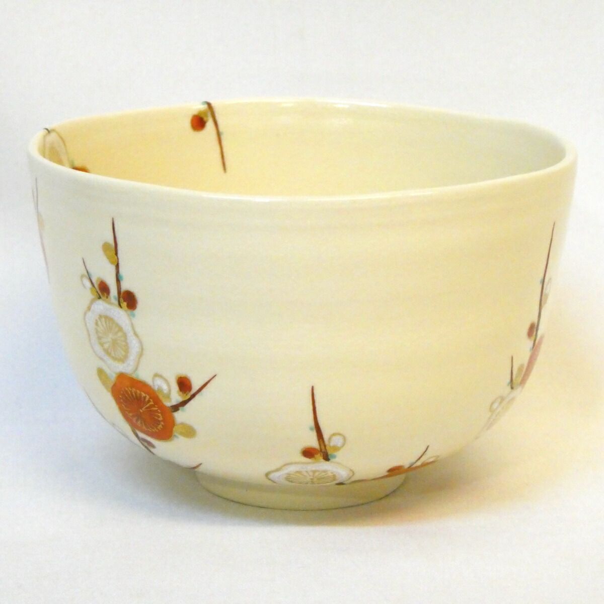 茶道具 茶碗 仁清 色絵 柳に鴛鴦 茜窯 岡田華渓 U-tw01857-02.jpg