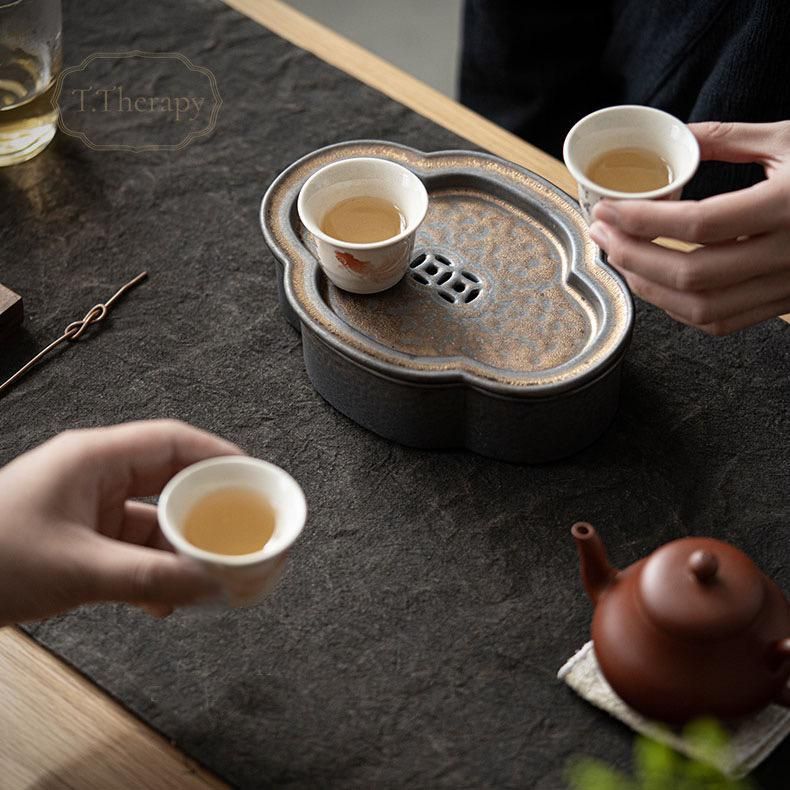 壺承 茶盤 中国茶 台湾茶 中国茶器 茶道具 茶道 ほうじ茶 茶器 木製 ウォルナット - キッチン、食器