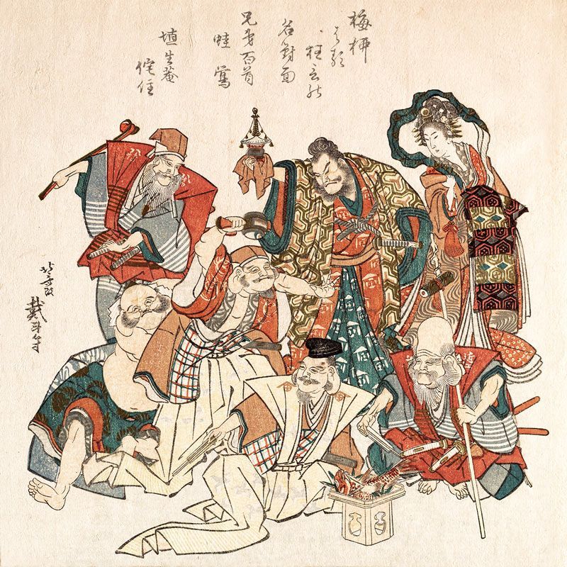 A4正方形 葛飾北斎 ポスター 七福神 アートポスター 浮世絵 福徳