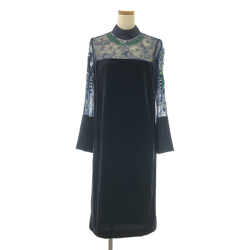mame Leaver Lace Sleeves Velour Dress 【公式通販】