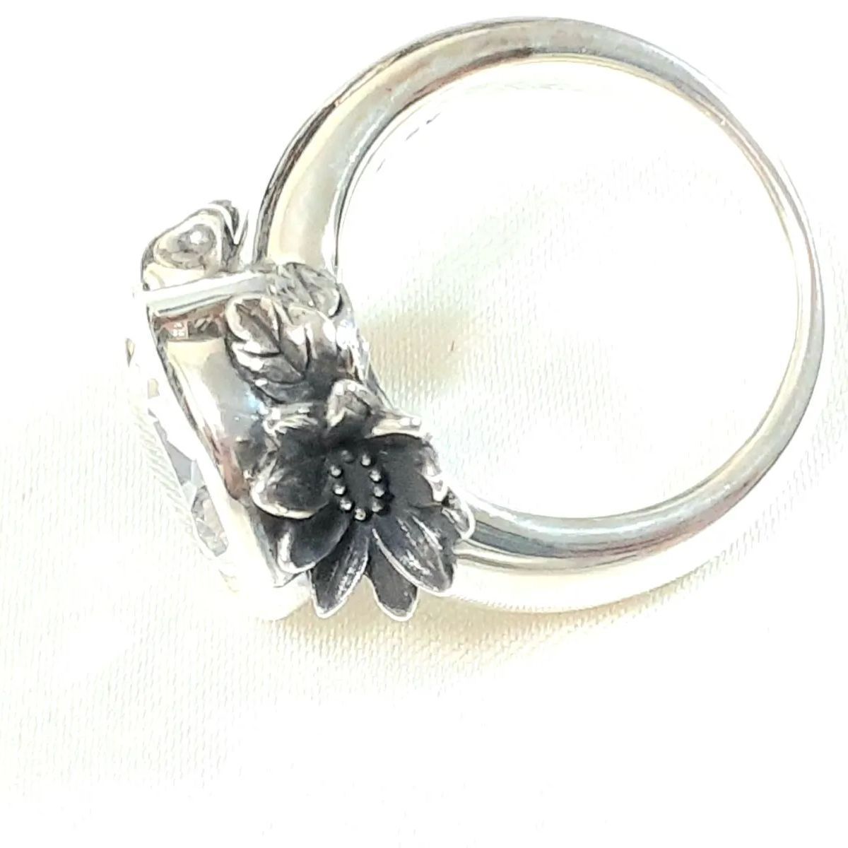 KONRON リング SILVER シルバー フラワー スカル クリアストーン
