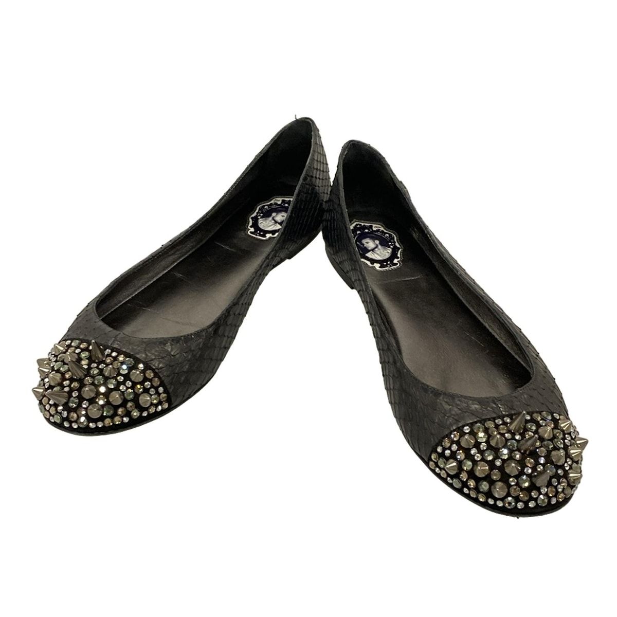 PHILIPP PLEIN フィリッププレイン フラットシューズ 37 メンズ - 黒 型押し加工 スタッズ ビジュー レザー