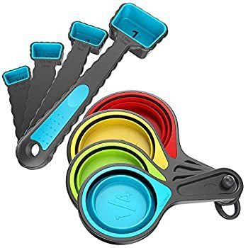Measuring Cups and Measuring Spoons Set Kaptron Collapsible Measuring Cups 8 piece Measuring Tool engraved in Metric|US Measuremen