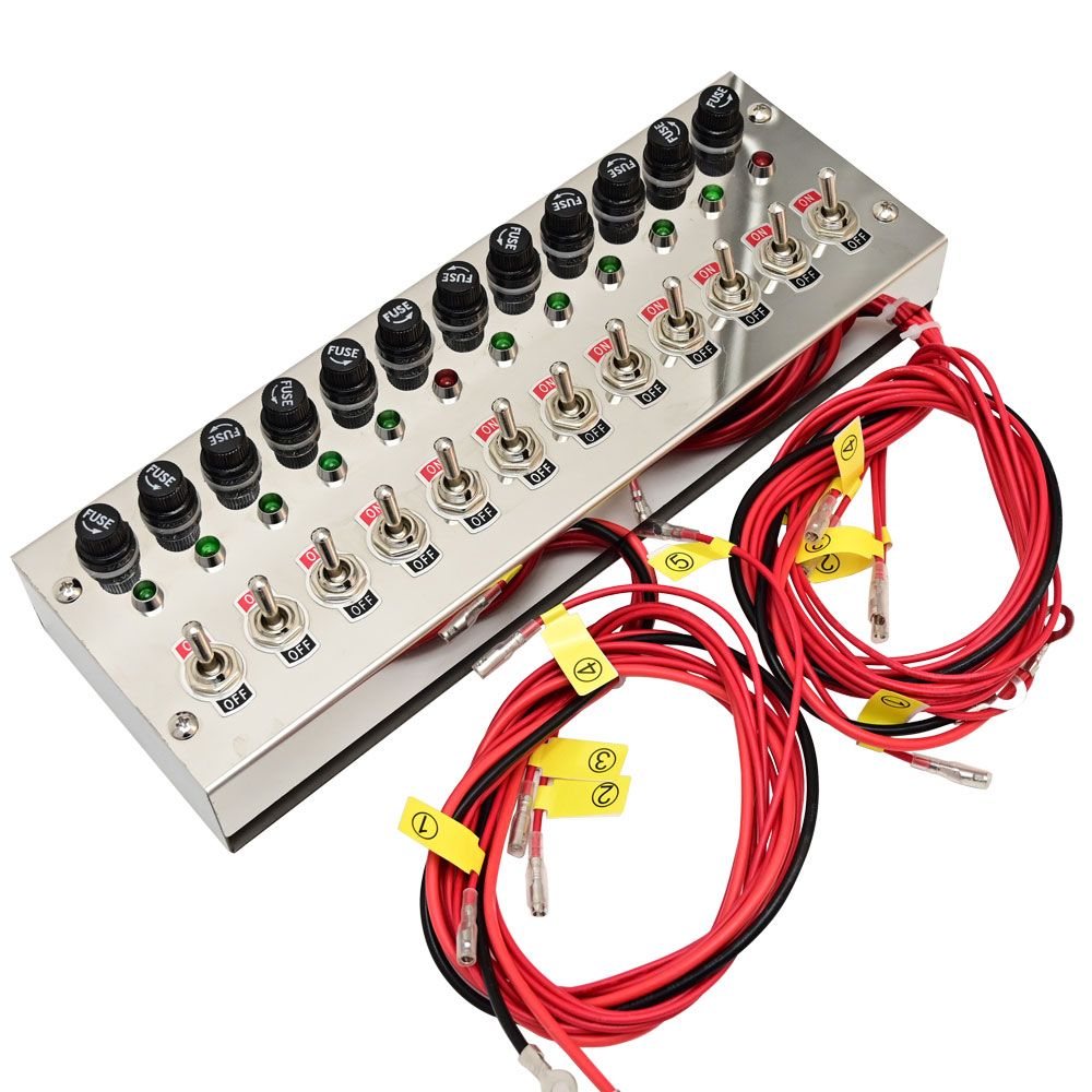 汎用 12V 24V トラック 12連 スイッチ ボックス ステンレス メッキ 車内 電源 コントロール シャンデリア 電飾 デコトラ ステンレス スイッチボックス カスタム ドレスアップ パーツ 内装 フォグスイッチ