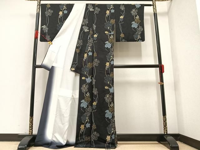 平和屋着物○染色作家 草野一騎 小紋 葡萄蔦の葉文 金彩 正絹