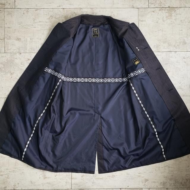 ZILLI コート　シルク100% 絹　最高級　フランス製　裏地総柄　ネイビー ZILLI ジリー ☆ 総シルク 総柄 ロングコート L ネイビー ブラウン
