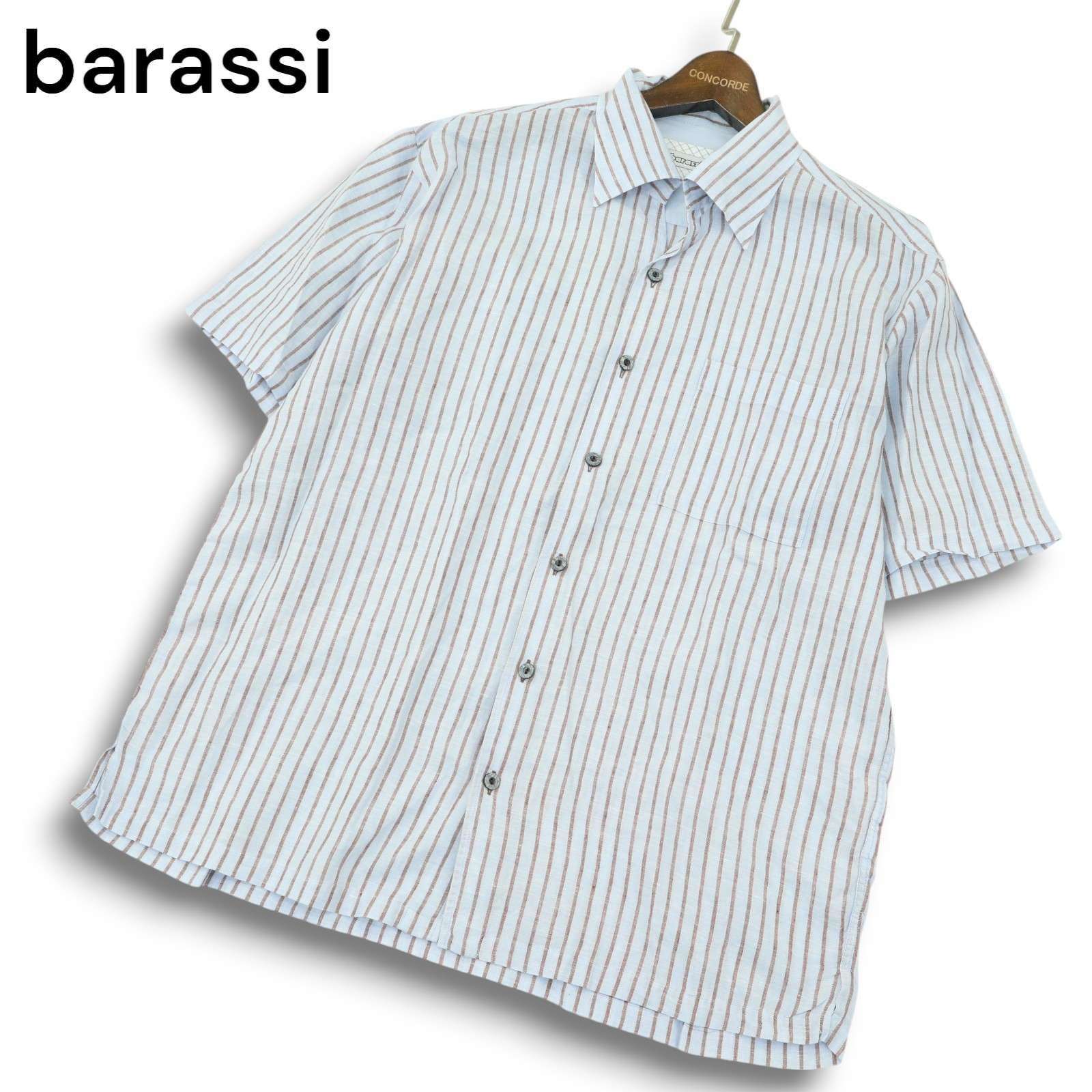 barassi バラシ イタリア製生地☆ 麻 リネン100% 半袖 ボタンダウン 