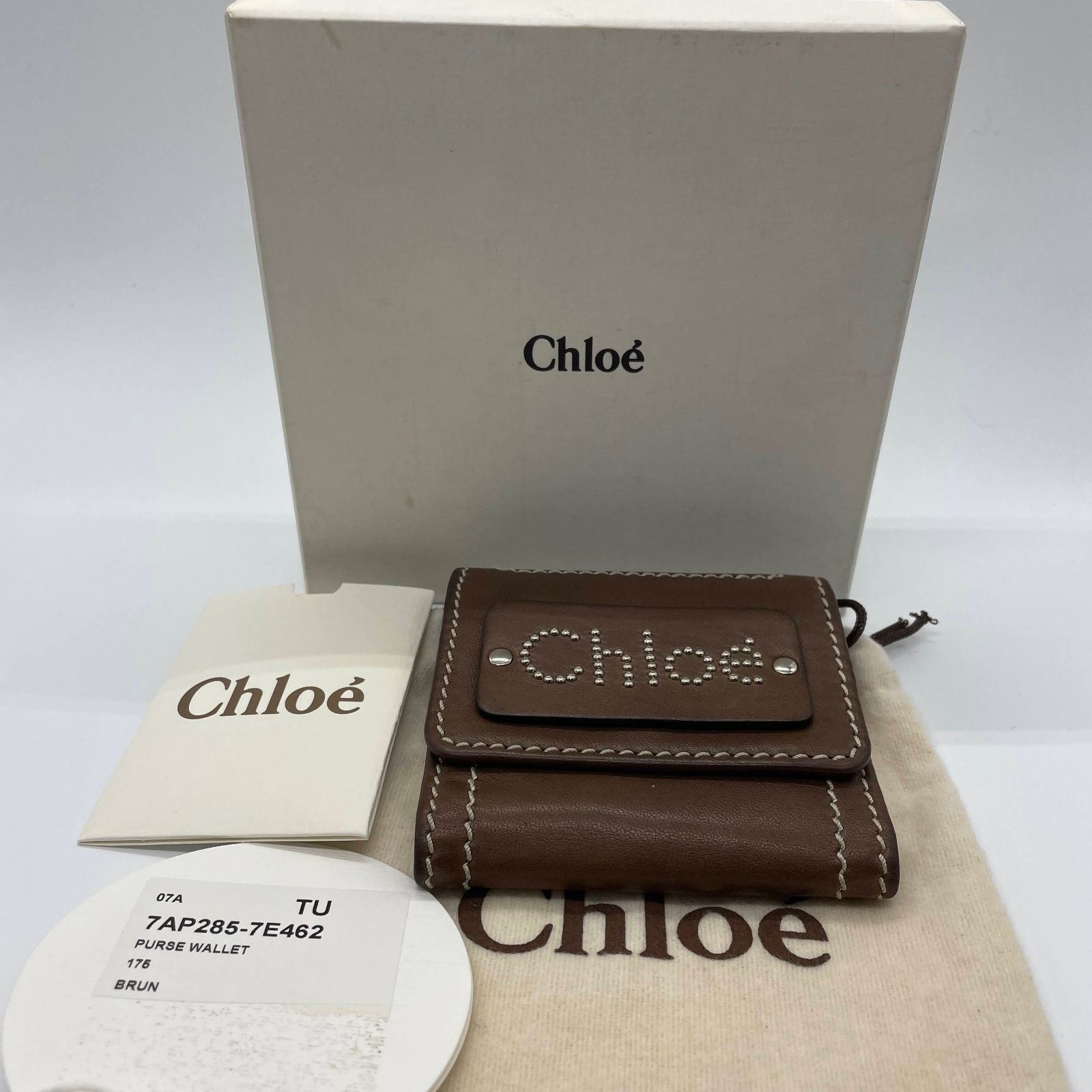 chloe パース ウォレット 三つ折り財布 7AP285 ラムスキン ブラウン